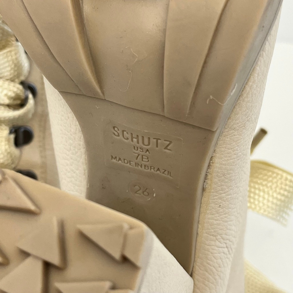 Schutz Zhara Faux Fur Lined Lace-Up Lug Sole Bootie Eggshell Ivory 7 - Picture 12 of 13